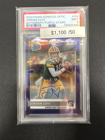 2020 Panini Donruss Optic Jordan Love Rated Rookie Autograph Purple Stars /50 PSA 9
