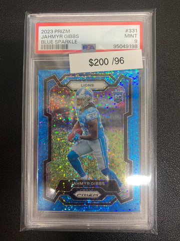 2023 Panini Prizm Jahmyr Gibbs Blue Sparkle /96 PSA 9