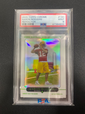 2005 Topps Chrome NFL Aaron Rodger’s Rookie Refractor PSA 9