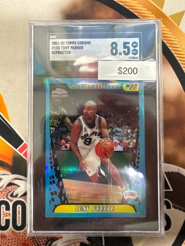 2001-02 Topps Chrome NBA Tony Parker Rookie Refractor SGC 8.5