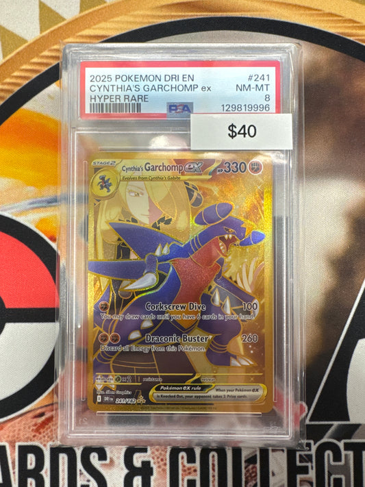 2025 Pokémon DRI English Cynthia’s Garchomp Ex 241/182 Hyper Rare PSA 8