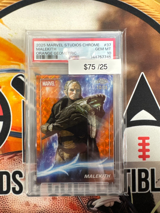 2025 Topps Marvel Studios Chrome Malekith Orange Geometric /25 PSA 10