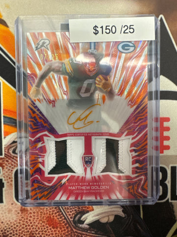 2025 Topps Resurgence NFL Matthew Golden Rookie Relic Autograph Orange Refractor /25