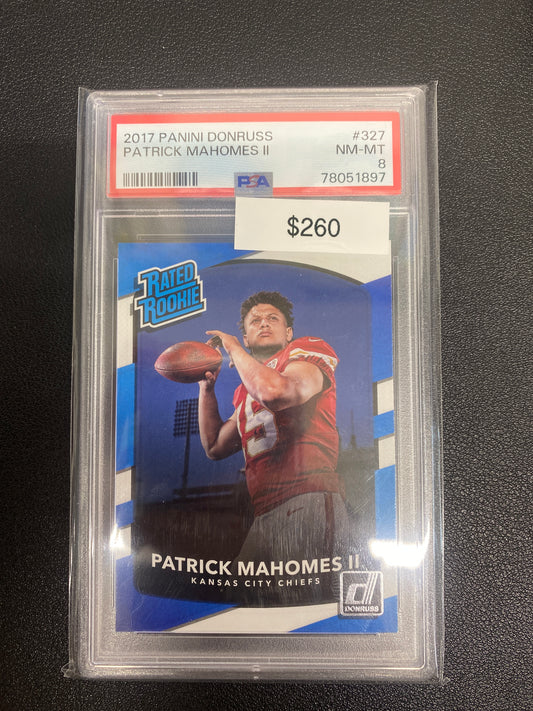 2017 Panini Donruss Patrick Mahomes II Rated Rookie PSA 8