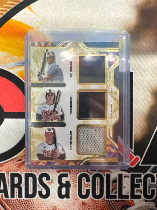 2025 Topps Diamond Icons MLB Triple Preeminent Pieces Relic Ripken/Henderson/Rutschman Black /10