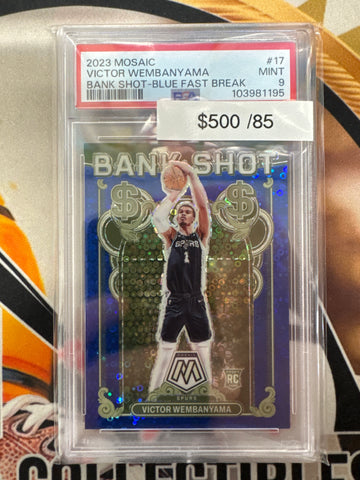 2023 Panini Mosaic NBA Victor Wembanyama Rookie Bank Shot Blue Fast Break /85 PSA 9