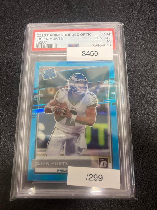 2020 Panini Donruss Optic Jalen Hurts Aqua /299 Rated Rookie PSA 10