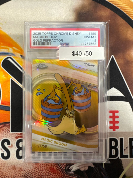 2025 Topps Chrome Disney Magic Broom Gold Refractor /50 PSA 8