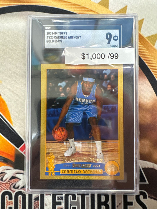 2003-04 Topps Basketball Carmelo Anthony Draft Pick #3 Rookie Gold Refractor /99 SGC 9