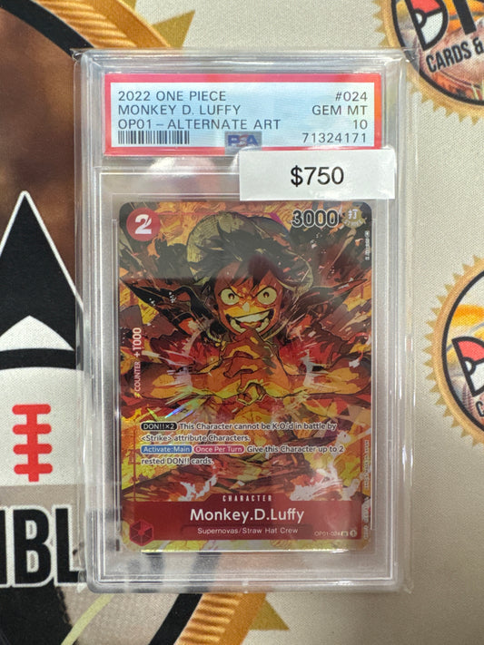 2022 One Piece Monkey.D.Luffy OPO1-024 Alternate Art PSA 10