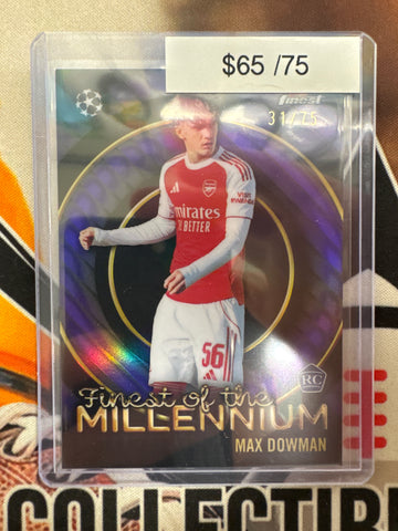 2026 Topps Finest UEFA Club Competitions Max Dowman Finest Of The Millennium Rookie Purple Refractor /75
