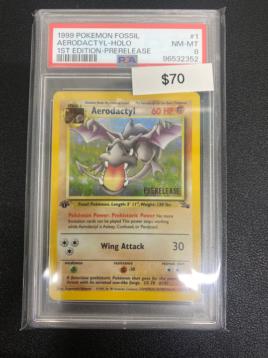 Pokémon 1st Edition Fossil Moltres Prerelease Holo PSA 8