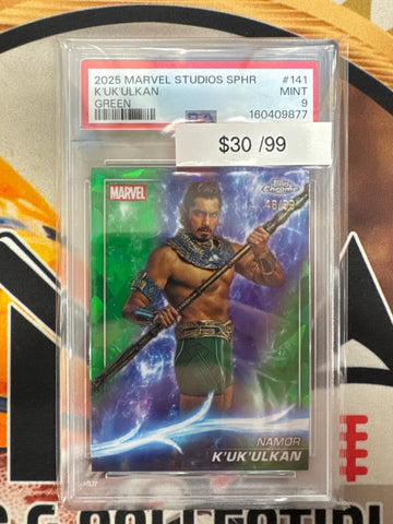 2025 Topps Chrome Marvel Studios Sapphire K’Uk’Ulkan Green Refractor /99 PSA 9