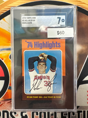1973 Topps Mini MLB Nolan Ryan Highlights Ryan Fans 300 - 3rd Year In Row SGC 7