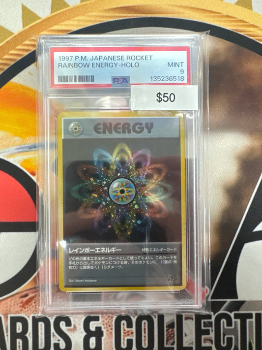 Pokémon Japanese Rainbow Energy Holo Rocket Gang PSA 9