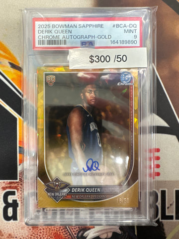 2025 Bowman Sapphire Basketball Derik Queen Rookie Chrome Autograph Gold Refractor /50 PSA 9