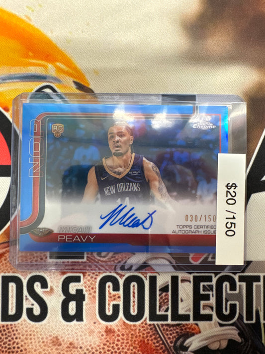 2025-26 Topps Chrome NBA Micah Peavy Rookie Blue Refractor Autograph /150