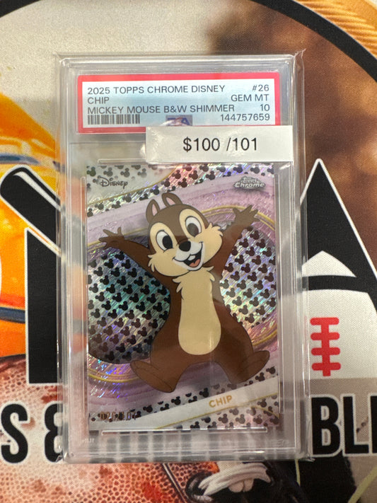 2025 Topps Chrome Disney Chip Mickey Mouse Black & White Shimmer /101 PSA 10