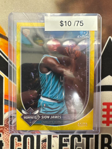 2025-26 Topps Bowman Chrome Basketball Sion James Rookie Yellow Wave Refractor /75