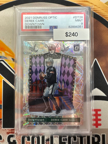 2021 Panini Donruss Optic NFL Derek Carr Downtown PSA 9