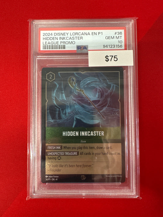 2024 Disney Lorcana En P1 Hidden Inkcaster 36/P1 League Promo PSA 10