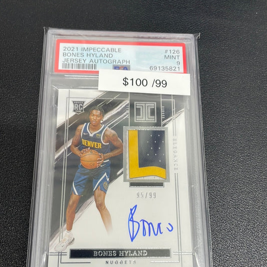 2021-22 NBA Impeccable Bones Hyland Rookie Patch Auto /99 PSA 9