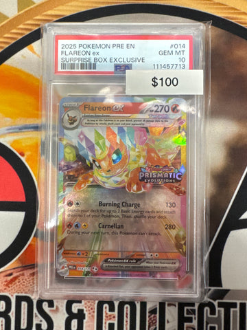 2025 Pokemon Prismatic Evolutions Flareon Ex Surprise Box Exclusive 014/131 PSA 10