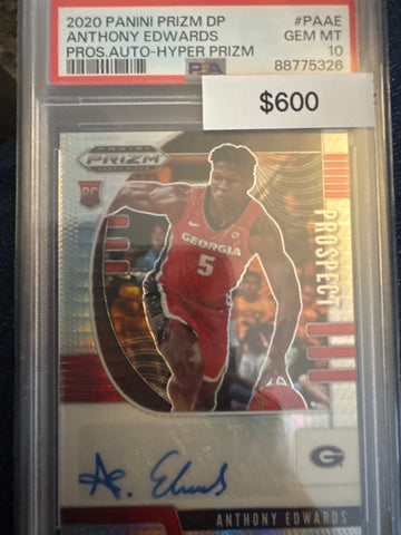 2020 Panini Prizm Draft Picks Anthony Edwards Rookie Pro Autograph Hyper Prizm PSA 10
