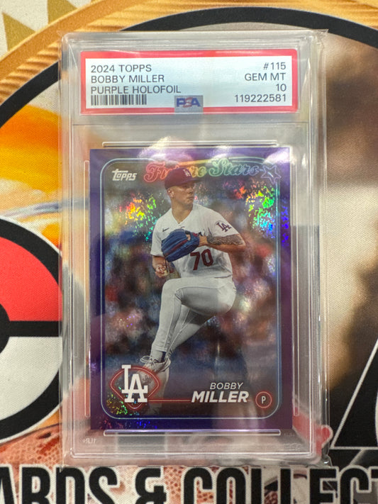 2024 Topps Series One MLB Bobby Miller Future Stars Purple Holofoil /799 PSA 10