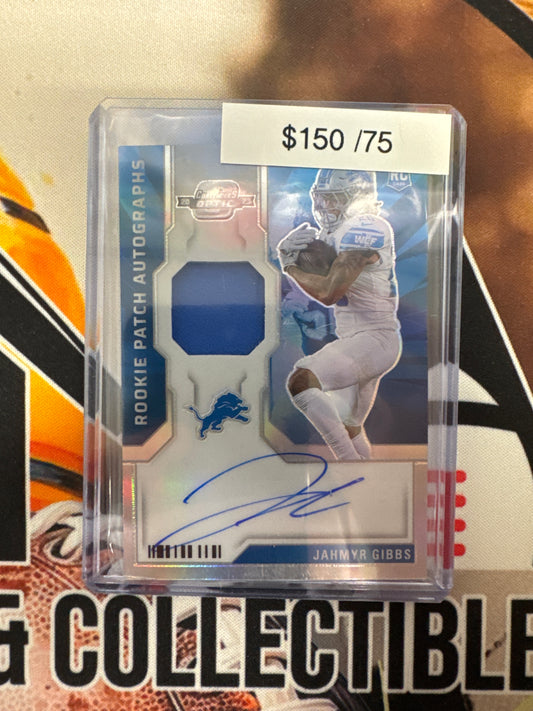 2023 Panini Contenders Optic NFL Jahmyr Gibbs Rookie Patch Autograph /75