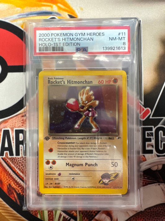 Pokémon 1st Edition Rocket’s Hitmonchan Holo Gym Heroes 11/132 PSA 8