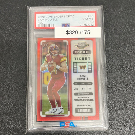 2022 NFL Sam Howell Contenders Optic Red Rookie /175 PSA 10