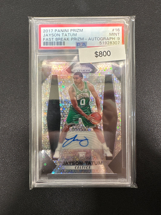 2017 Panini Prizm Jayson Tatum Rookie Fast Break Prizm Autograph PSA 9