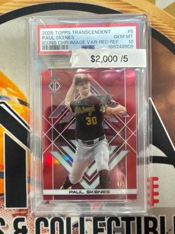 2025 Topps Transcendent MLB Paul Skenes Icons Chrome Image Variation Red Refractor /5 PSA 10