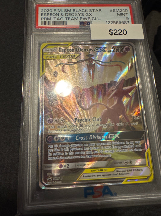 Pokemon Espeon & Deoxys GX SM240 PSA 9