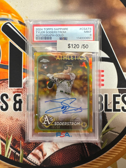 2024 Topps Chrome Sapphire Tyler Soderstrom Rookie Autograph Gold /50 PSA 9