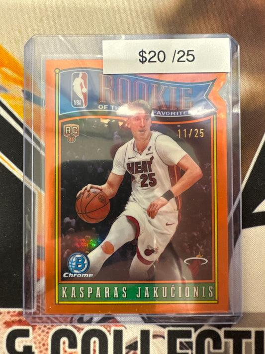 2025-26 Topps Bowman Basketball Kasparas Jakucionis Rookie Of The Year Favorites Orange Refractor /25
