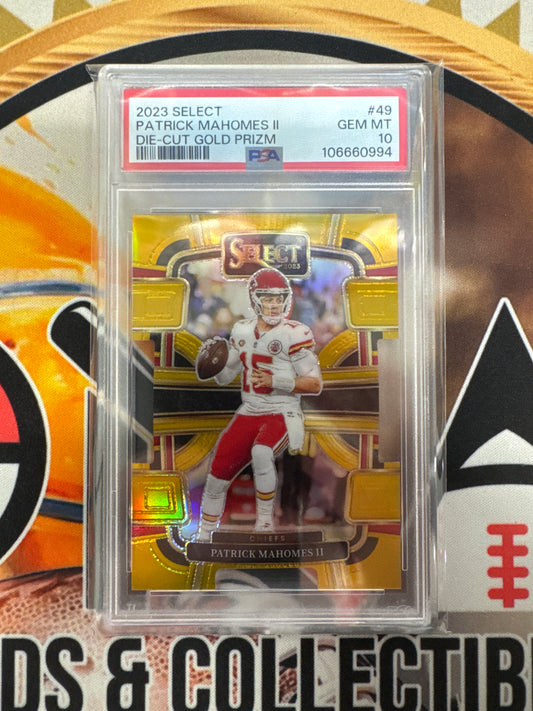 2023 Panini Select NFL Patrick Mahomes II Die-Cut Gold Prizm /10 PSA 10