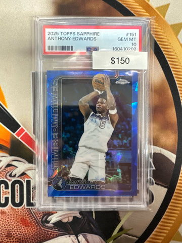 2025 Topps Chrome NBA Sapphire Anthony Edwards PSA 10