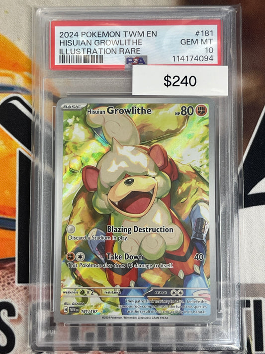 Pokémon Hisuian Growlithe Illustration Rare Twilight Masquerade 181/167 PSA 10