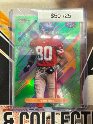 2025 Topps Finest NFL Jerry Rice Rare Green Refractor /25