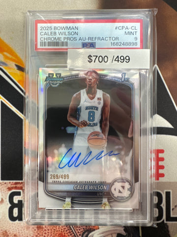 2025 Bowman Basketball Caleb Wilson Chrome Prospect Autograph Refractor /499 PSA 9