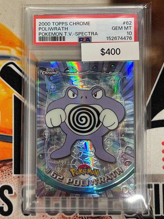 2000 Topps Chrome Pokémon Poliwrath Spectra Refractor PSA 10