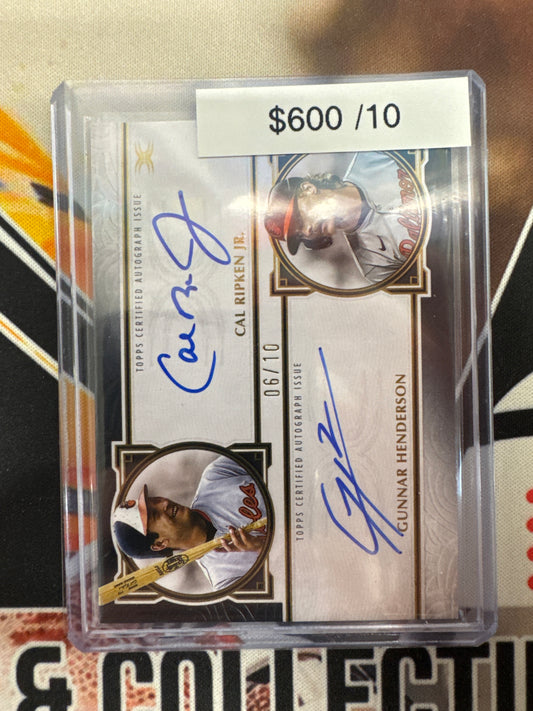 2025 Topps Definitive Collection MLB Cal Ripken Jr. & Gunnar Henderson Dual Autograph Black Refractor /10