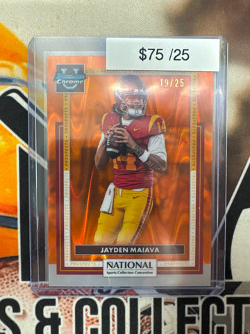 2026 Topps Bowman Chrome U X The National Jayden Maiava Orange Lava Refractor /25