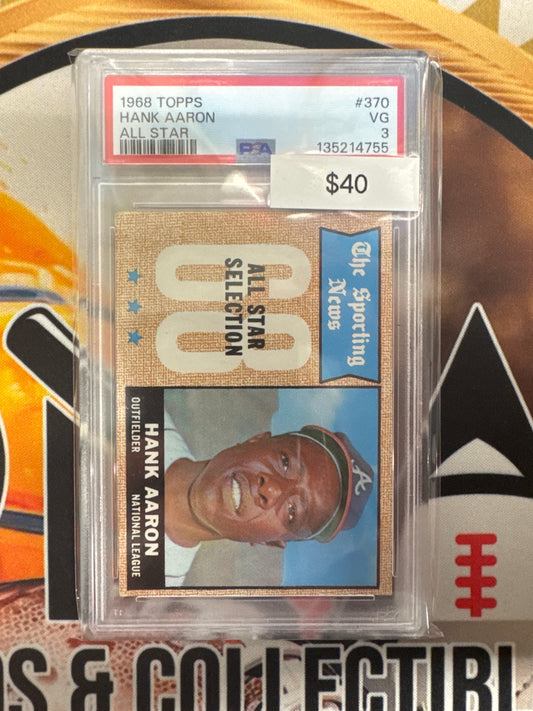 1968 Topps MLB Hank Aaron All Star PSA 3