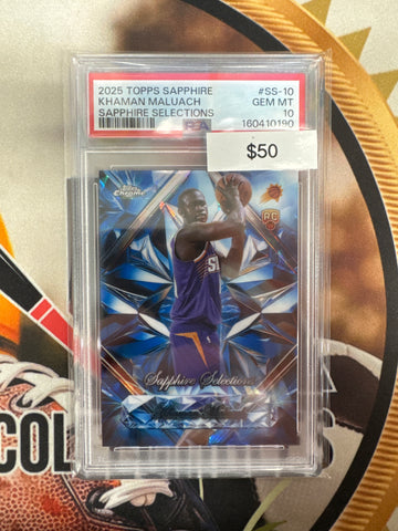 2025 Topps Chrome NBA Sapphire Khaman Maluach Rookie Sapphire Selections PSA 10