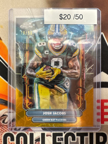 2025 Topps Chrome Cosmic NFL Josh Jacobs Extraterrestrial Talent Gold Lazer Refractor /50