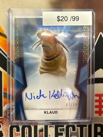 2025 Topps Star Wars Masterwork Nick Kellington As Klaud Autograph Blue Refractor /99