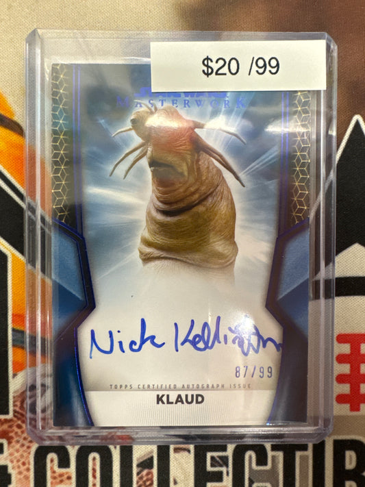 2025 Topps Star Wars Masterwork Nick Kellington As Klaud Autograph Blue Refractor /99